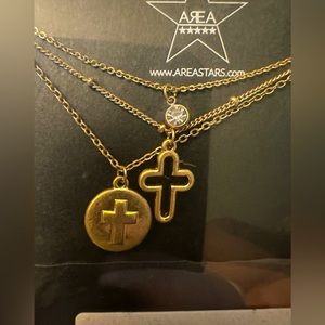 AREA STARS LAYERED CROSS‎ PENDANT NECKLACE IN GOLD TONE 26 inches